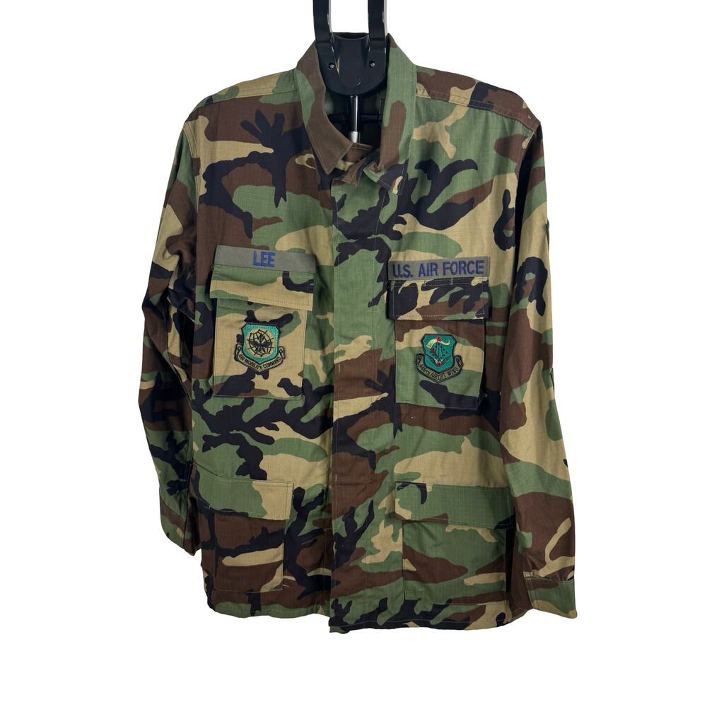 Vntg 1999 US Air Force BDU Coat Woodland Camo Ripstop Patched 446th Airlift Wing